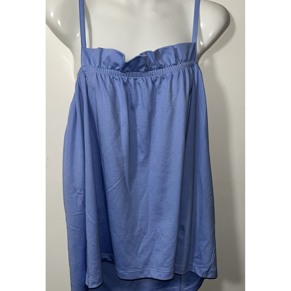 LAKE Pajama Top XXL Bluish Pima Cotton Ruffle Adjustable Straps Soft Cozy Luxury
